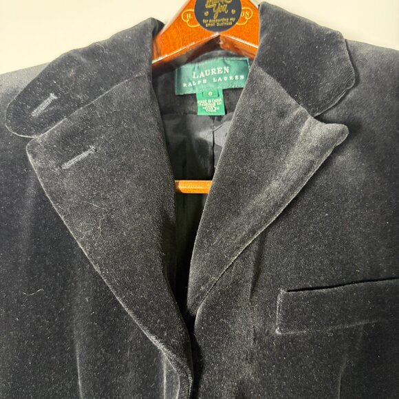 Lauren Ralph Lauren Black Velvet/Velour Suit- Blazer Sz 8 Pants Sz 10 Holiday - Picture 3 of 15